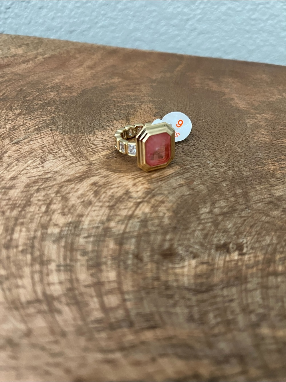 Bomb Party Gold-Plated Lab Created Rose Quart Statement Ring - size 6